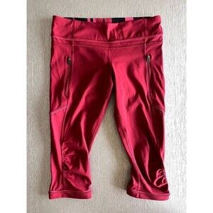 Lululemon Red Cropped Leggings Zipper Pockets Size 6 Women's Brand New Gym Yoga